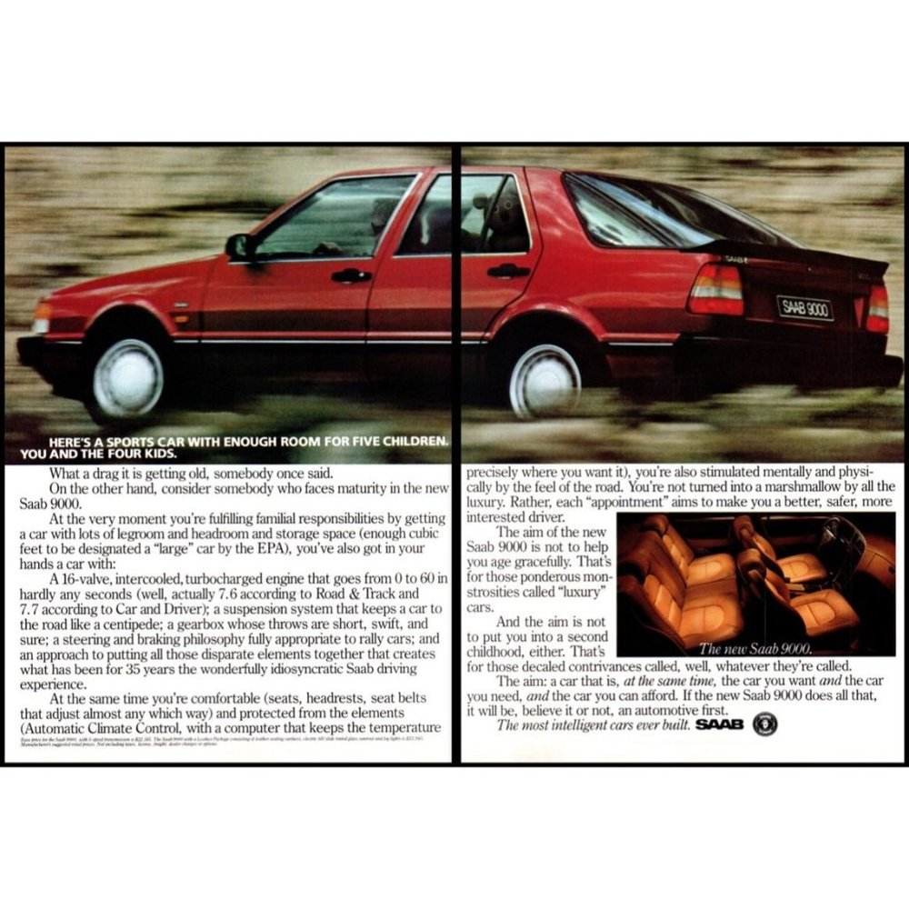 1986 Saab 9000 Sports Sedan 2 Page Vintage Print Ad Time Lapse Highway Wall Art